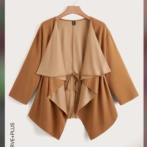 SHEIN Plus Waterfall Collar Jacket Brown 2X